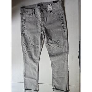 Express‎ Gray Cropped Jean Legging Stella Regular Fit Low Rise Size 8 W/ Sequins